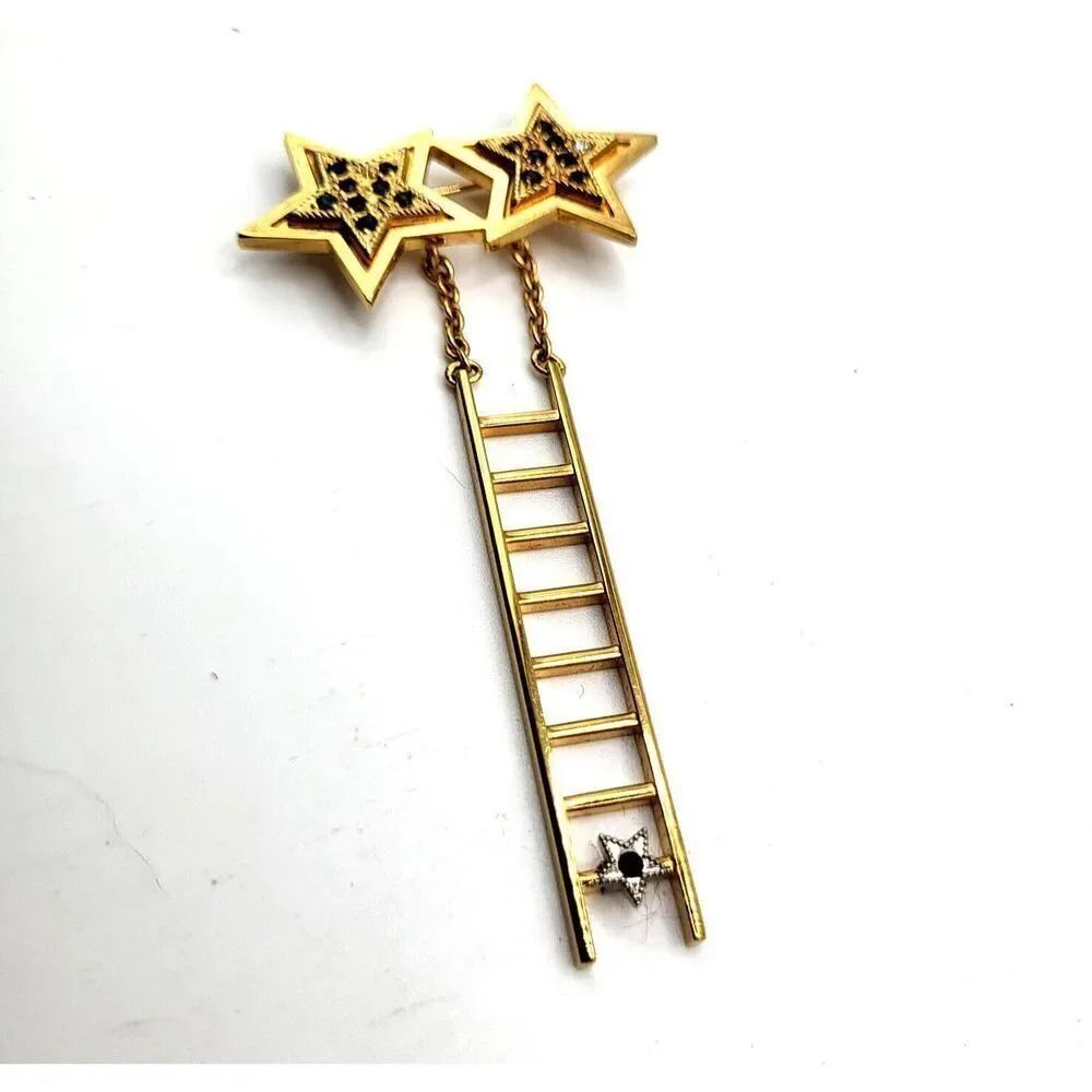 Mary Kay Real Diamond & Marcasite STAR Ladder of Success Gold Tone Pin Vintage
